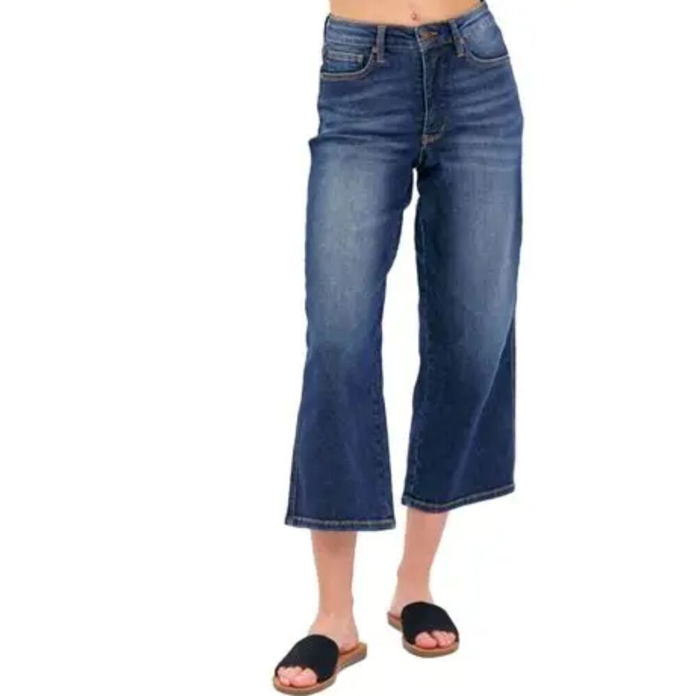 Judy Blue Jeans Wide Leg Crop Jeans size 5 / 27 JB8876 Dark Wash Tummy Control